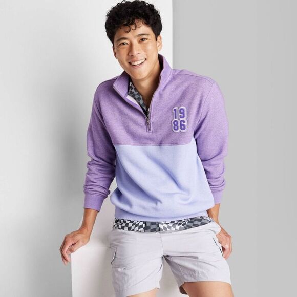 Original Use -  Men's Quarter Length Zipper Fleece Sw Purple - Picture 1 of 3